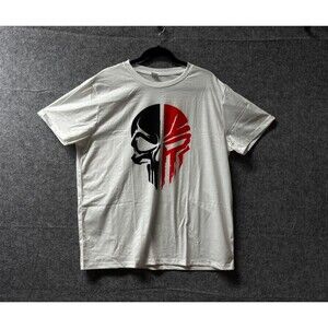 Men’s XL White Punisher Spartan Skull Graphic T-Shirt Red Black Warrior